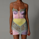 Vestido corto con tirantes de cristal iridiscente y encaje satinado Bombshell